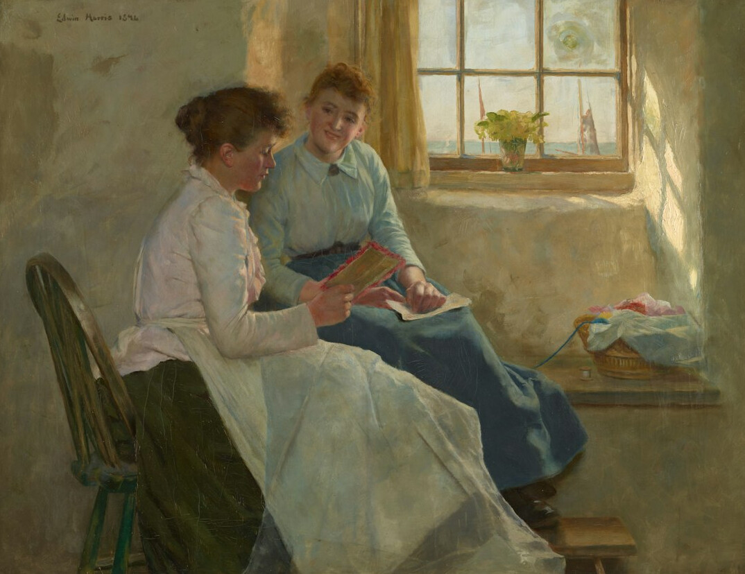 elderly woman knitting with child
